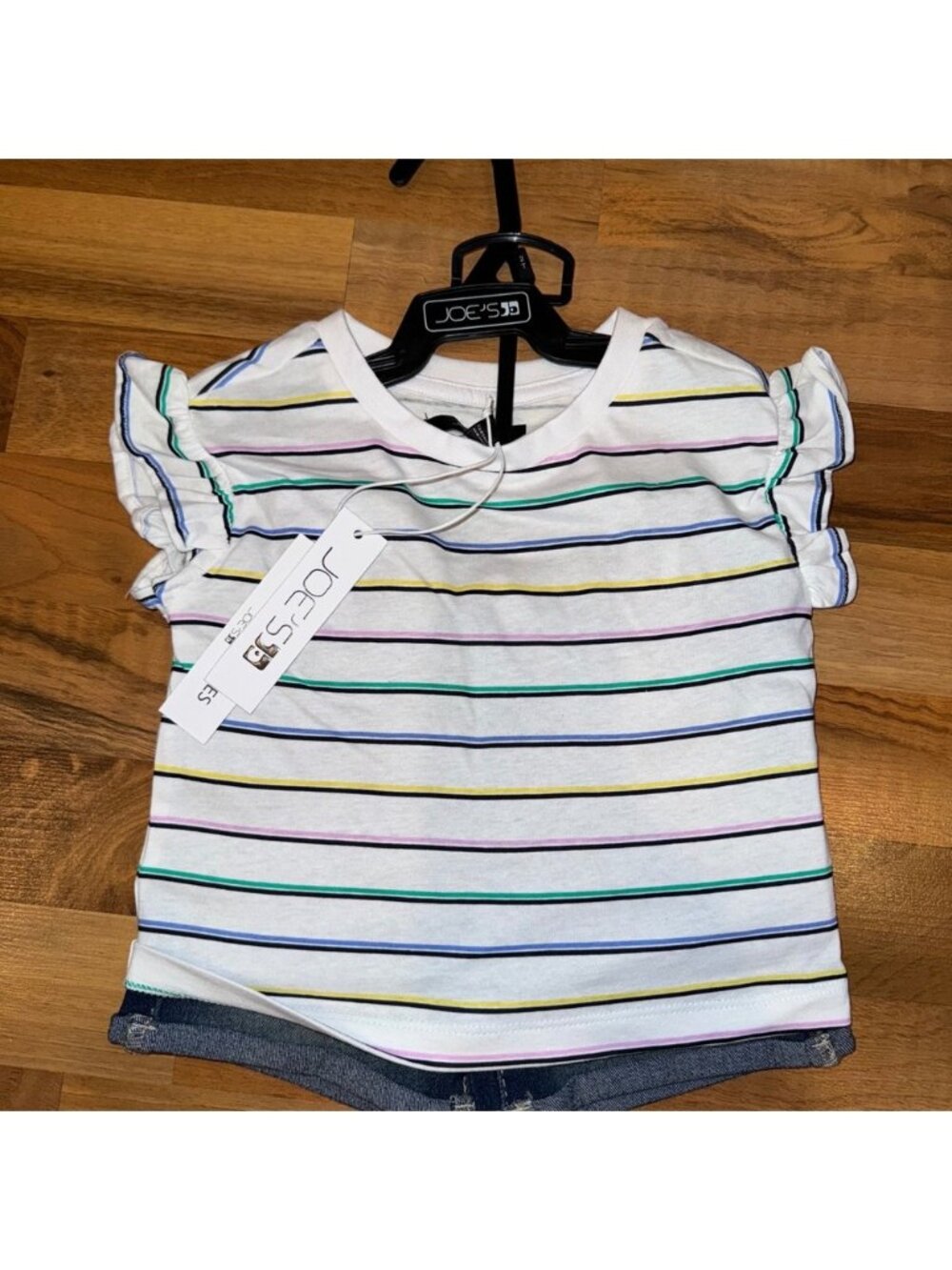 JOE'S JEANS Girl 2T Top & Shorts Set Striped Ruffle Sleeve Denim resort vacation